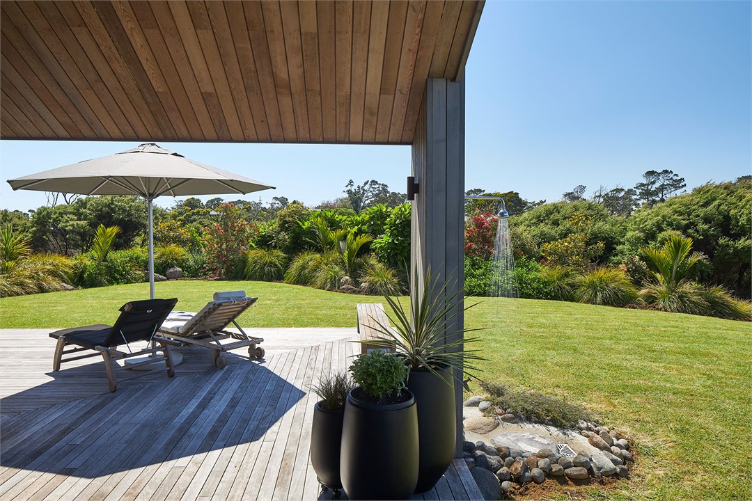 Deck with outdoor shower