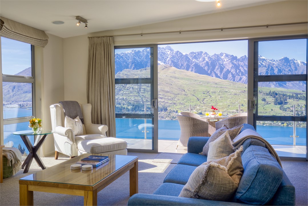 Stunning lake and mountain view from lounge