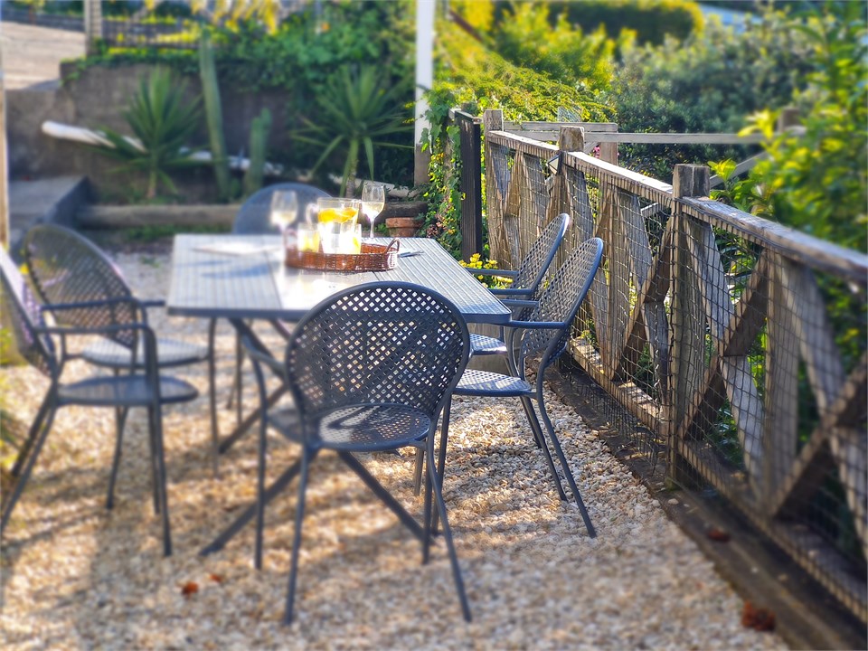 Patio with table and barbecue