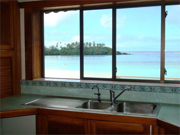 View from the kitchen out to the lagoon and island