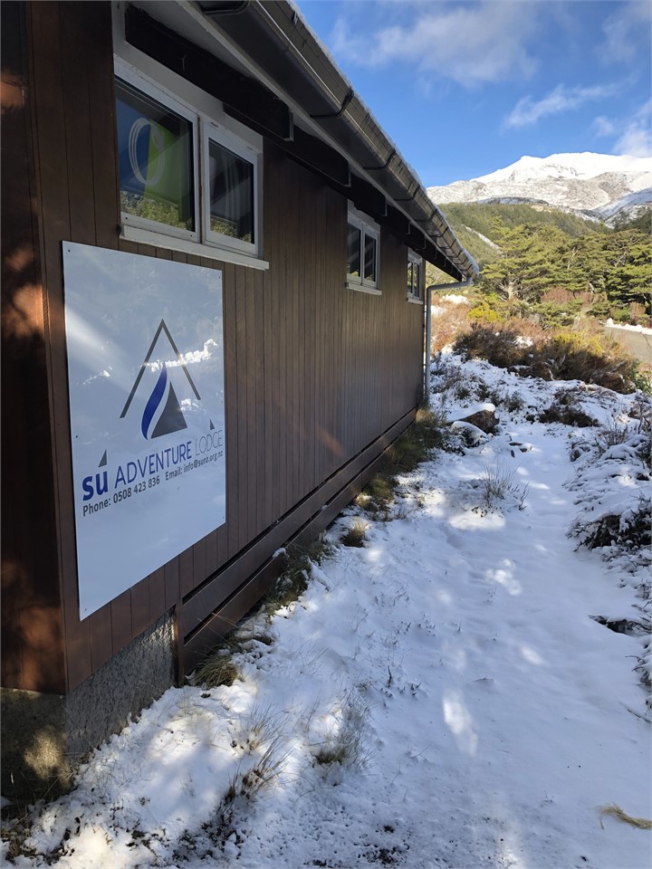 Outside looking up to the mountain