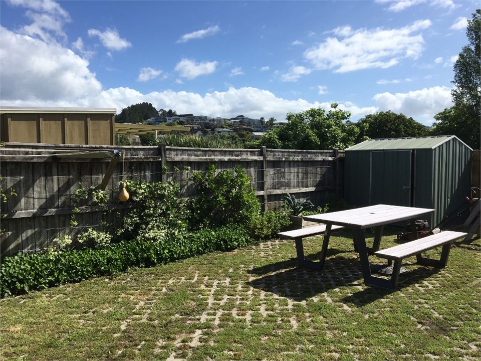 Barbecue table in backyard