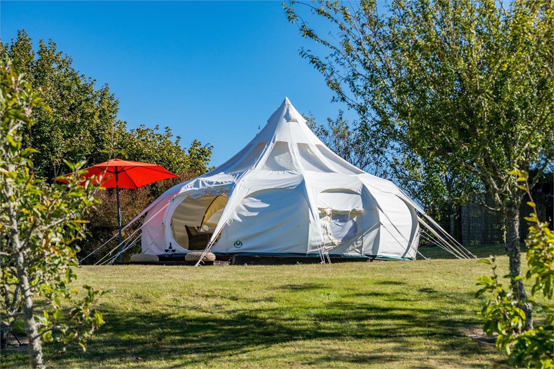 Glamping tent set up for dates in listing