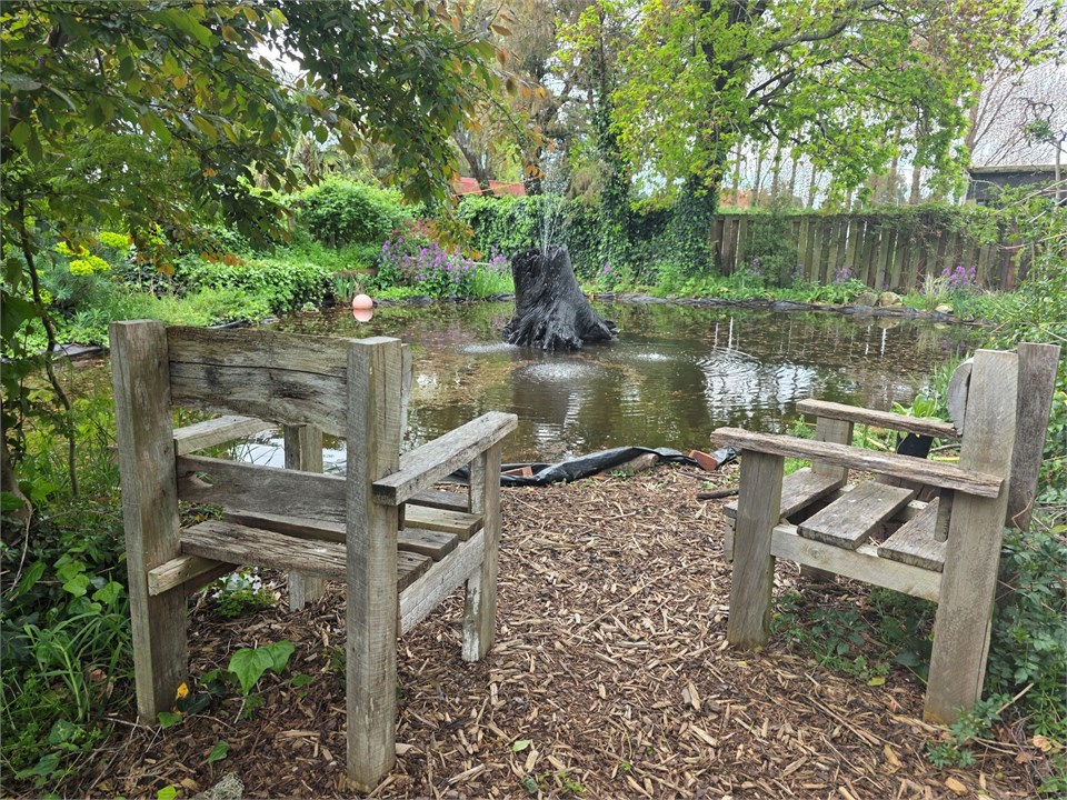 Seats by the Pond & Fountain