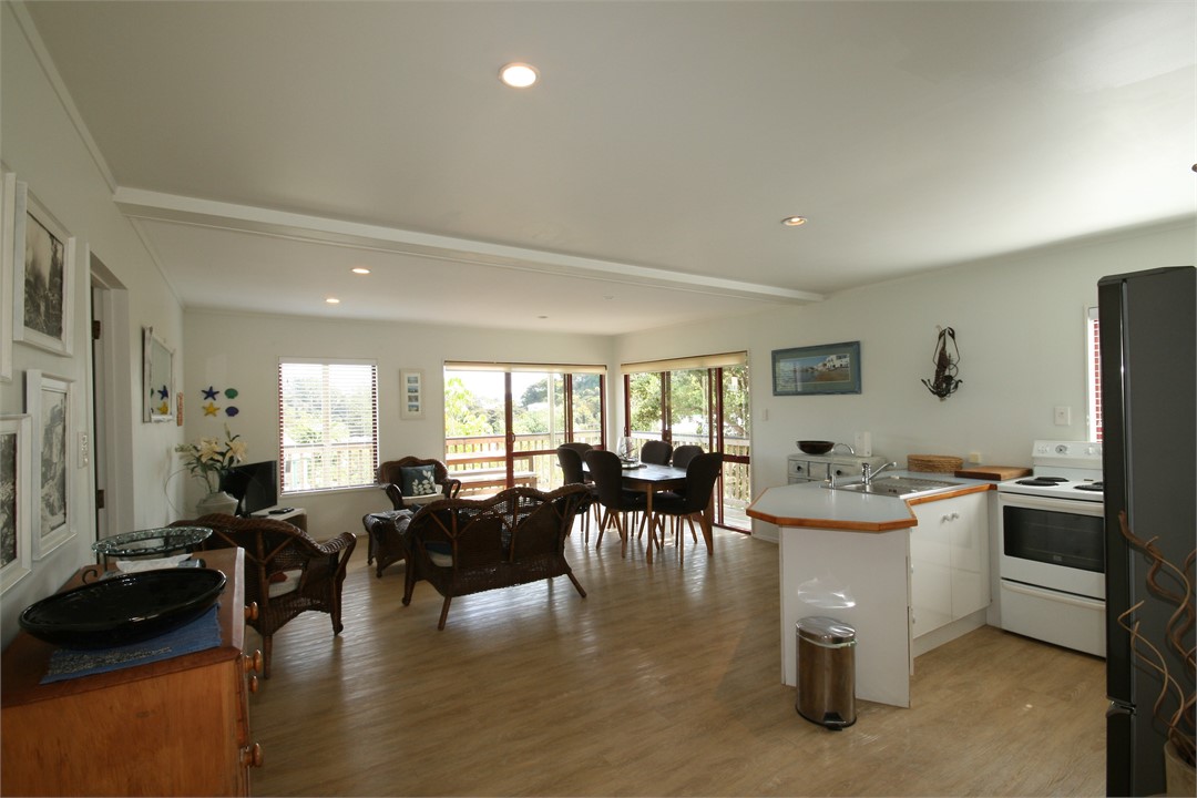 Open plan kitchen, living and dining area.