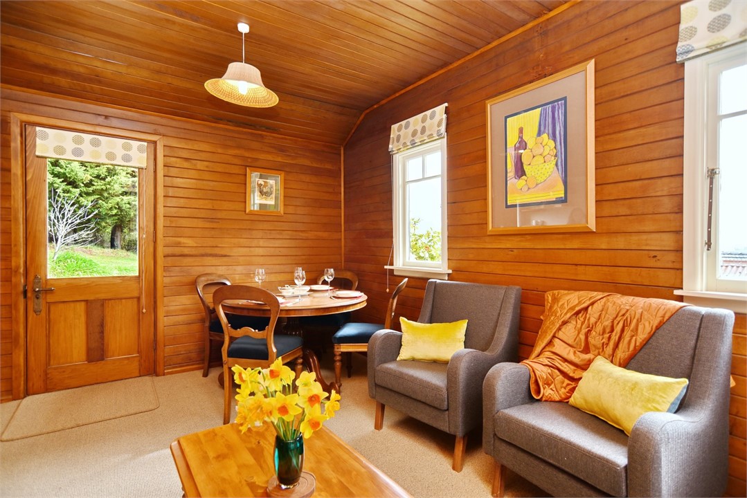 Living room with a TV and pull out Queen sofa bed