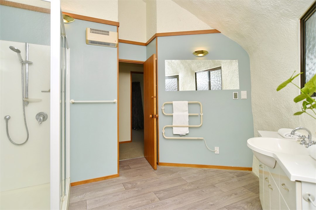 Bathroom has a shower